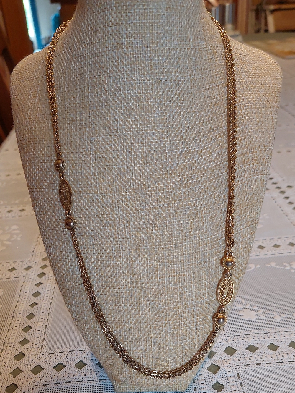 Diamond-cut Goldtone Dainty Filigree Link Bracelet And Station Necklace EUC - Picture 14 of 16